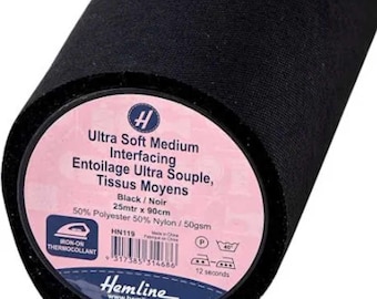 Black Ultra-Soft Medium Iron-on Interfacing - 90CM