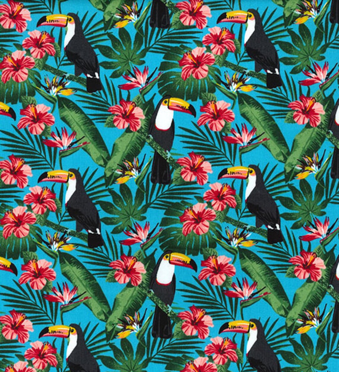 Tropical Toucan Cotton Poplin Fabric 100 Cotton Etsy