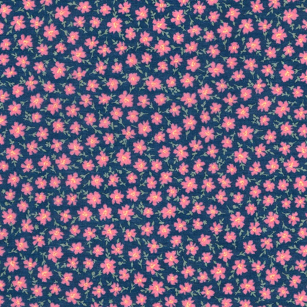 Pink Floral on Navy Polycotton Fabric - Etsy