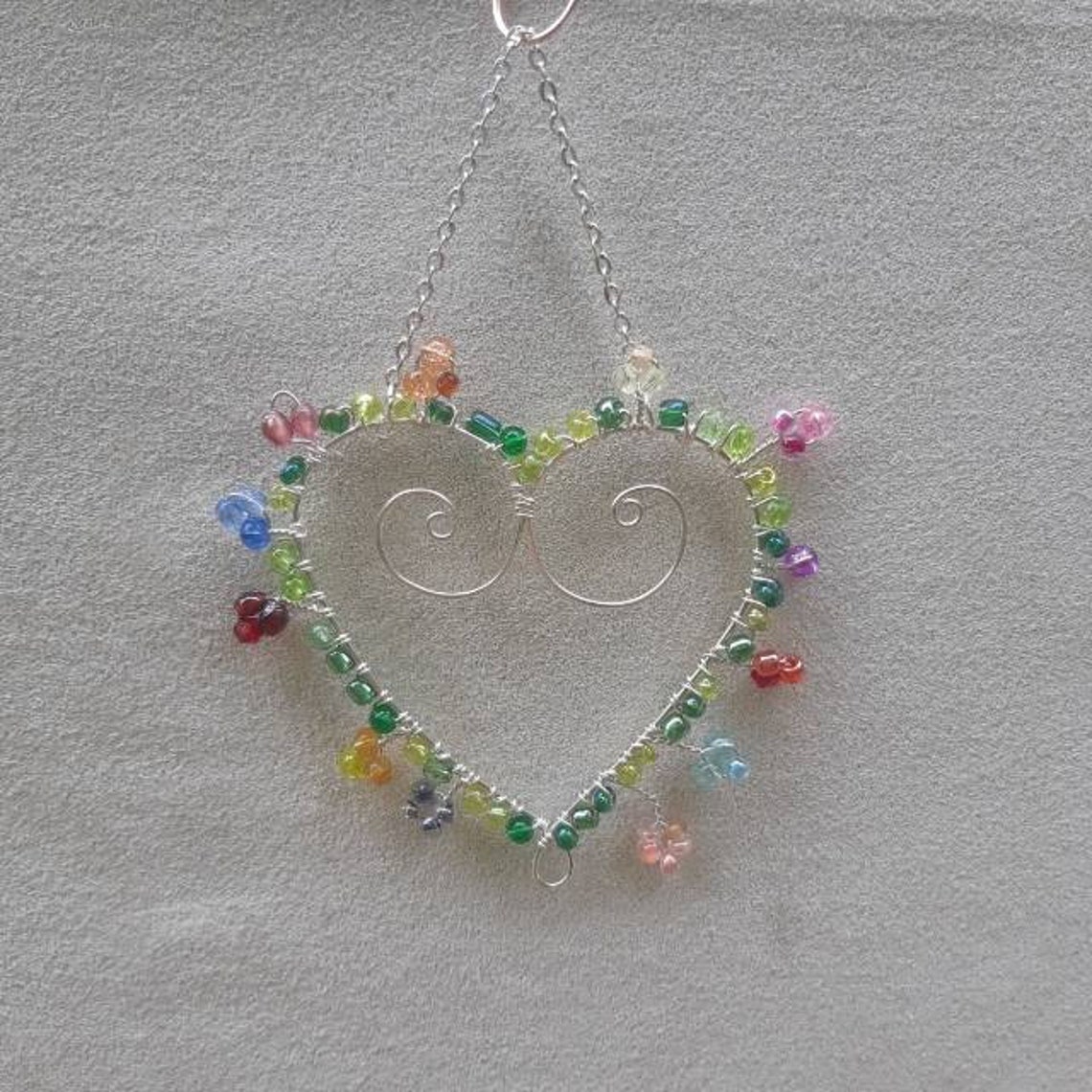Wire Heart Wrapped with Bead Flowers hanging decoration Etsy