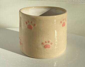 Paws pattern ceramic tumbler, Cat mug, Stoneware mug