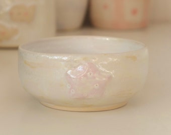 Matcha bowl, Pink star ceramic bowl