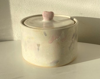 Pottery jar with lid, Ceramic container, Small cookie jar