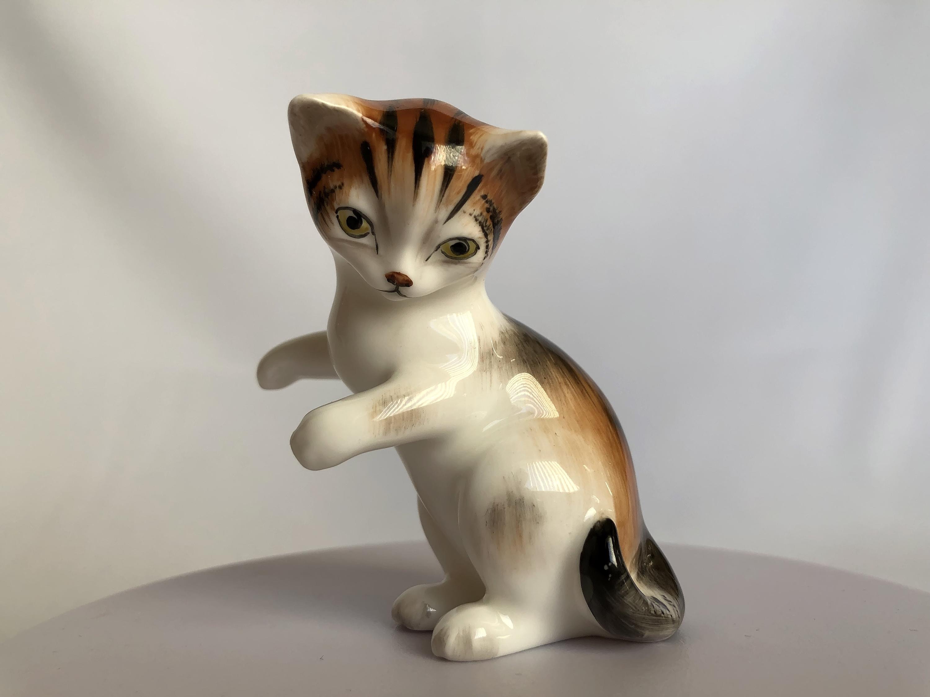Poterie vintage jouant chat chaton Figurine Brésil fil blanc décor