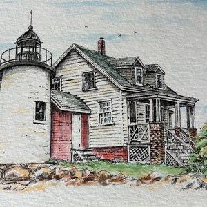 Blue Hill Bay Light, Blue Hill, Maine, Giclee print, Watercolor, Pen & Ink, Coastal Wall Art
