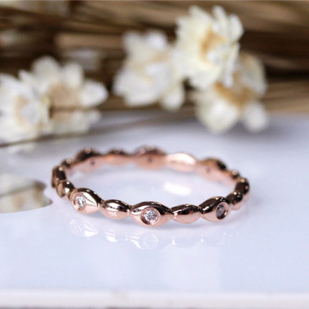 Full Eternity Wedding Band 14K Rose Gold Engagement Ring - Etsy