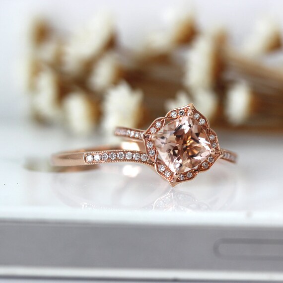 Princess cut sale morganite engagement ring