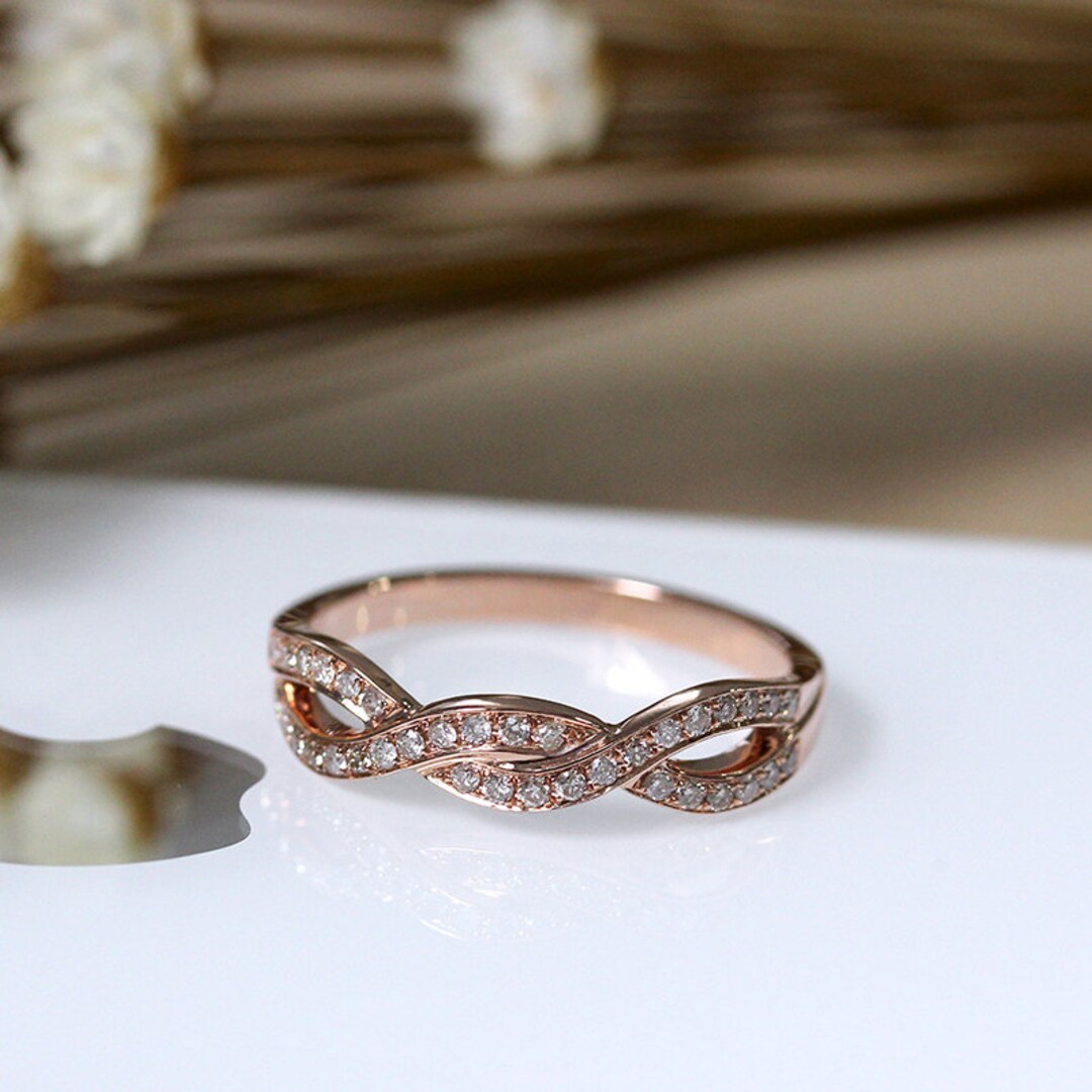 Art Deco Natural Genuine Diamond Wedding Band 14K Rose Gold - Etsy