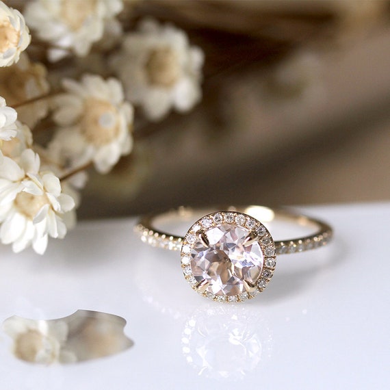 Morganite Engagement Ring 7mm Round Cut Natural Pink Morganite