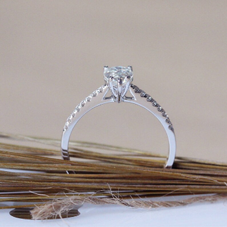 Unique Half Eternity Engagement Ring White Gold Diamond Halo Etsy