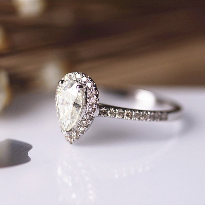 Unique Half Eternity Engagement Ring White Gold Diamond Halo Etsy