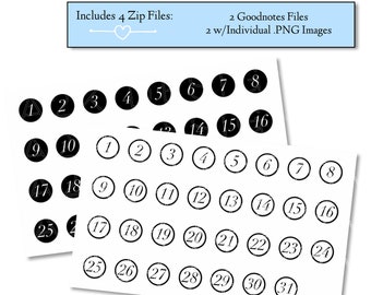 Digital Stickers | KS Black & White Number Stickers Bundle for Digital Planners
