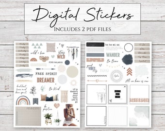 Digital Stickers | Free Spirit | Boho Bohemian Stickers for Digital Planners