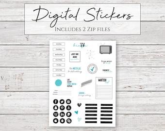 Digital Stickers | TV Binge Stickers for Digital Planners