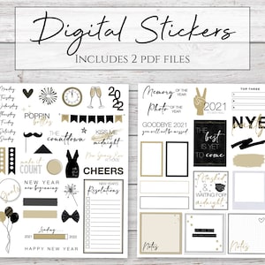 Digital Stickers | Hello 2022 | New Year&#39;s Stickers for Digital Planners