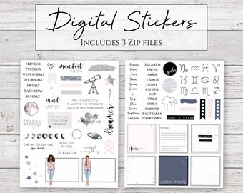 Digital Stickers | Starry Eyed | Zodiac Astrology Stickers for Digital Planners