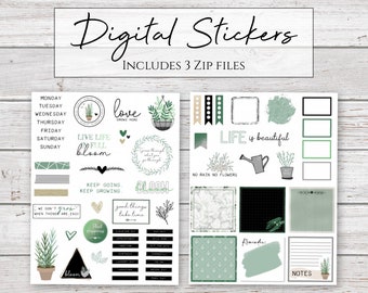 Digital Stickers | Love Grows Here | Plant Stickers for Digital Planners
