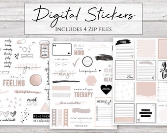 Digital Stickers | Just Breathe | Mental Health Awareness Stickers for Digital Planners