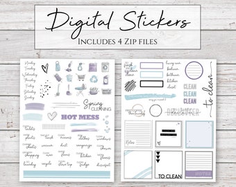 Digital Stickers | Hot Mess | House Cleaning Stickers for Digital Planners