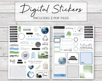 Digital Stickers | Think Green | Earth Day Recycle Stickers for Digital Planners