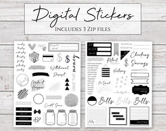 Digital Stickers | Budget BW | Budget & Finance Stickers for Digital Planners