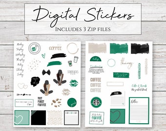 Digital Stickers | Love You A Latte | Coffee Stickers for Digital Planners