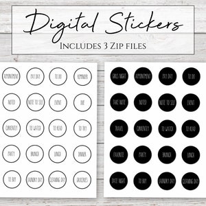 Digital Stickers | Rae Dunn Inspired Black/White Task Stickers for Digital Planners