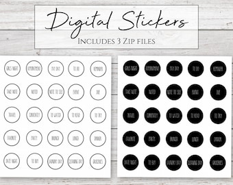 Digital Stickers | Rae Dunn Inspired Black/White Task Stickers for Digital Planners