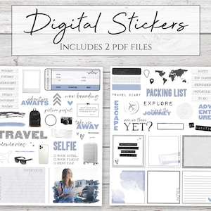 Digital Stickers | Adventure Awaits | Travel Flight Stickers for Digital Planners
