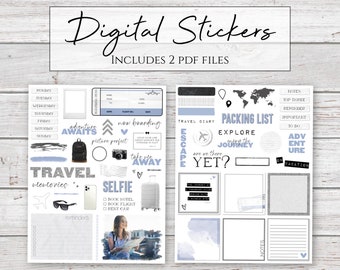 Digital Stickers | Adventure Awaits | Travel Flight Stickers for Digital Planners