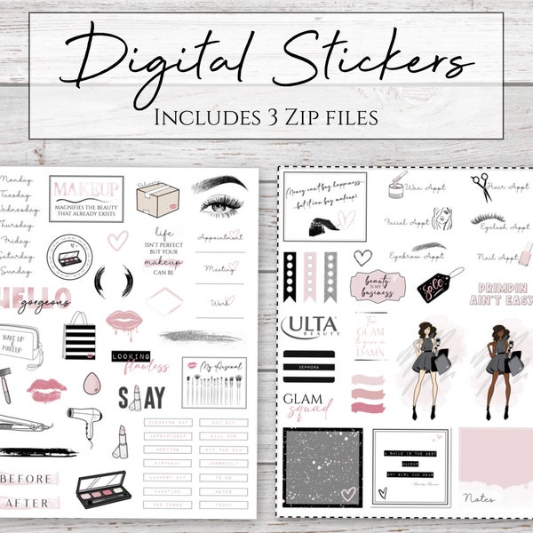 Digital Stickers | Flawless | Makeup & Beauty Stickers for Digital Planners