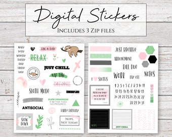 Digital Stickers | Go With the Slow | Sloth Stickers for Digital Planners