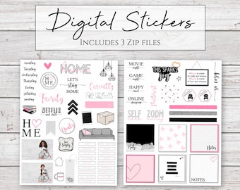Digital Stickers | Let's Stay Home | Home Stickers for Digital Planners
