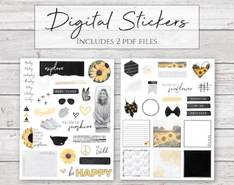 Digital Stickers | Sunflowers & Sunshine Stickers for Digital Planners