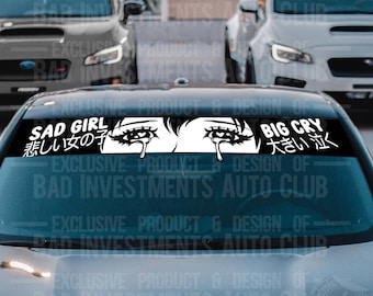 Crying Eyes Anime Banner JDM Style Anime Car Vinyl Decor Windshield Banners Bumper Sticker Cute Kawaii Decal Kawaii Car Decor Etsy