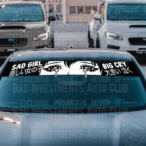 Crying Eyes Anime Banner, JDM Style Anime, Car Vinyl Decor, Windshield Banners, Bumper Sticker, Cute Kawaii Decal, Kawaii Car Decor