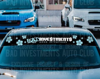 Bad Investments Club Banner, Car Club Decal, Windshield Banner, Car Banner Decal, Sakura Blossom Decal Pack, JDM Sticker, Flower Pack