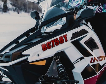 Snowmobile Registration Number Decals: Custom Waterproof Vinyl Stickers (PAIR)