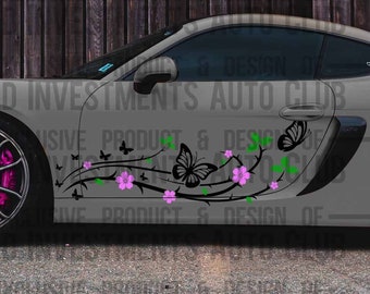 Butterfly Flourish Car Decal, Car Livery, Flower Decals, New Car Gift, Boho Car Decor, JDM Car Accessories, Cute Stickers,Cool Car and Truck