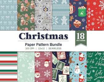 Christmas Patterns Digital Junk Journal Paper Holiday Backgrounds Sublimation Art Seamless December Graphics Wallpaper Background
