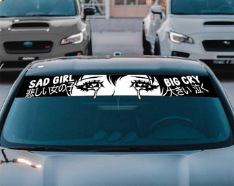 Crying Eyes Anime Banner, JDM Style Anime, Car Vinyl Decor, Windshield Banners, Bumper Sticker, Cute Kawaii Decal, Kawaii Car Decor
