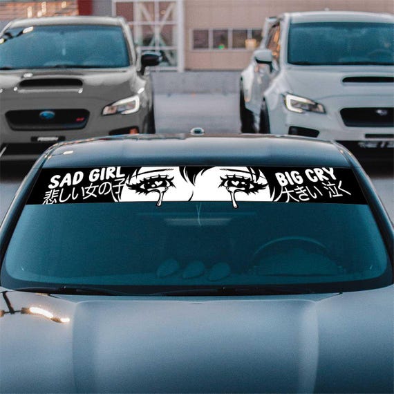Crying Eyes Anime Banner, JDM Style Anime, Car Vinyl Decor, Windshield Banners, Bumper Sticker, Cute Kawaii Decal, Kawaii Car Decor