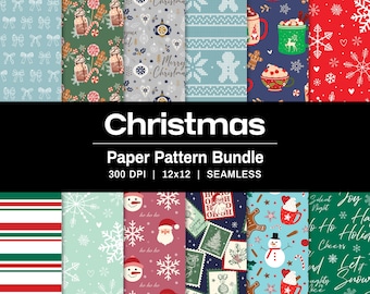 18 Christmas Patterns Digital Junk Journal Paper Holiday Backgrounds Sublimation Art Seamless December Graphics Wallpaper Background