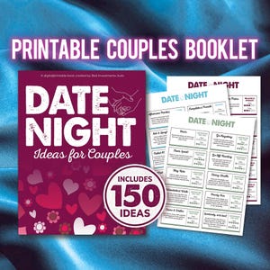 Folleto imprimible con ideas para una cita nocturna, regalo para parejas, regalo de aniversario único, ideas para un frasco de citas, ideas para el año de las citas, regalo para novios y novias