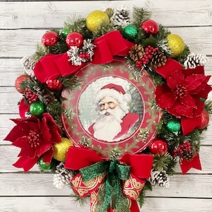 Traditional Santa Christmas Wreath: Balsam Pine Front Door Decor
