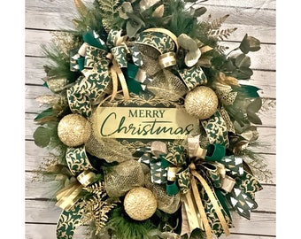 Peacock Wreath, Christmas Wreath for Front Door, Elegant Christmas , Modern  Christmas Door Hanger, Merry Christmas Wreath, 24 Inch 