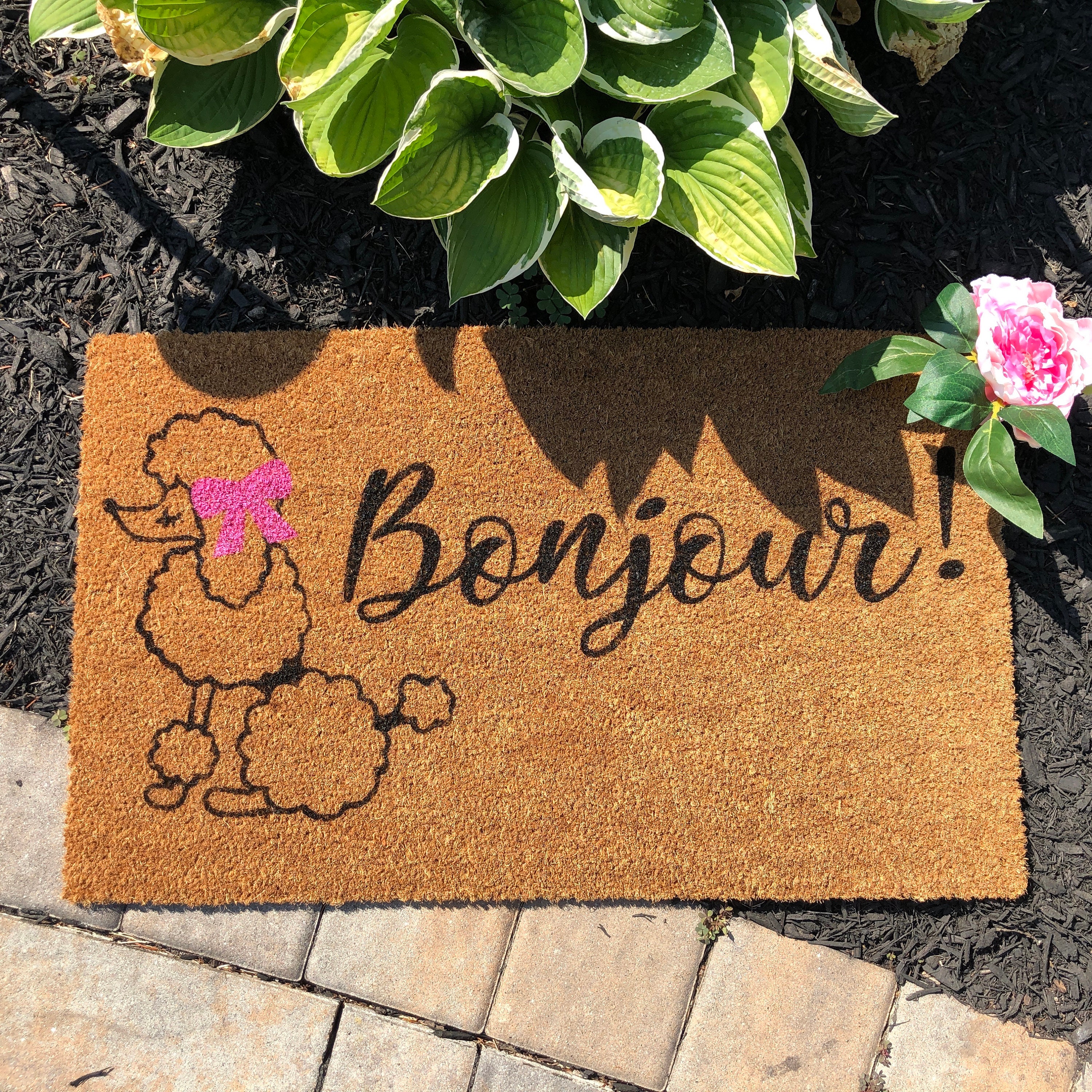 French Poodle "bonjour!" Coir Doormat | Bonjour | French | France