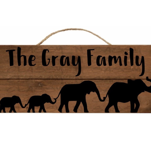 Personalized Elephant Family Wooden Hanging Sign, Plaque, Pallet Wall Decor, Mom dad and two 2 children, kids, babies, Mother’s Day gift