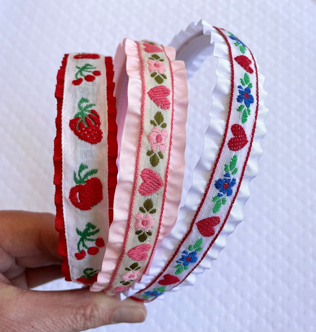 Double Ruffle Heart Headband, Double Ruffle Strawberry Headband, Double