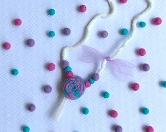 Lollipop necklace, Felt lollipop necklace, Candy necklace